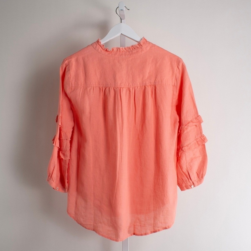 Ivy Jane Women's Ruffle Sleeve Top Blouse Coral Linen Small - Picture 2 of 8